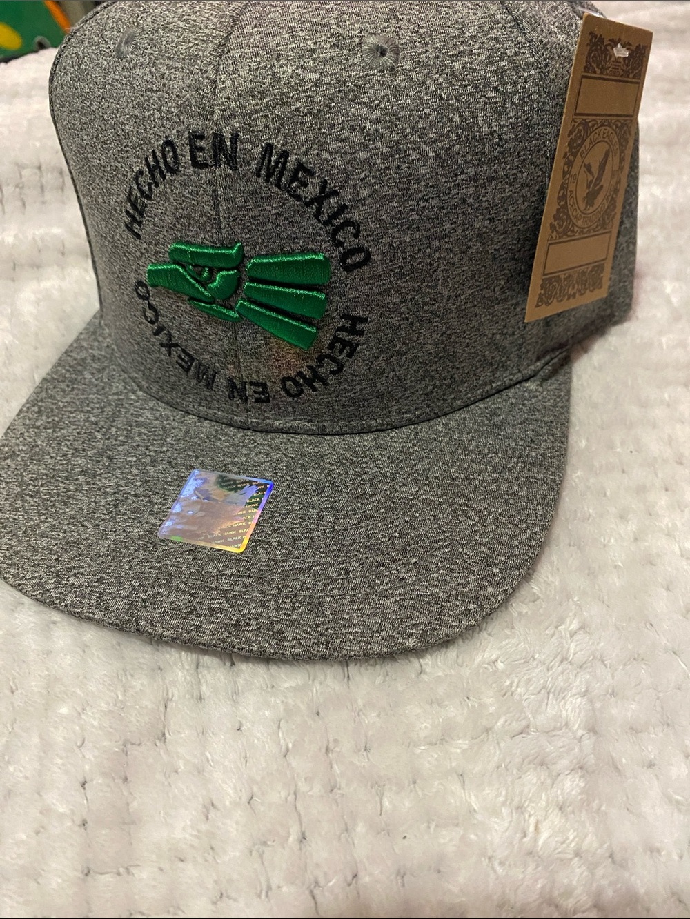 Made in Mexico Grey Snapback Hat with Green Embroidery
